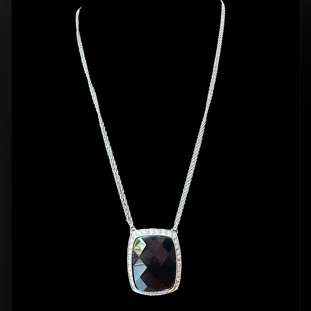 Vintage Monet Clear Rhinestone Black Glass Statement Necklace